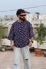 Premium All Over Print Drop Shoulder T-shirt | Nav Blue